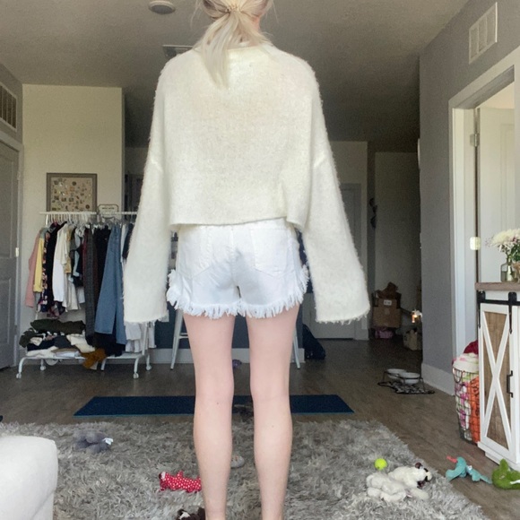 Cream mock neck cropped bell sleeve sweater - Picture 2 of 3